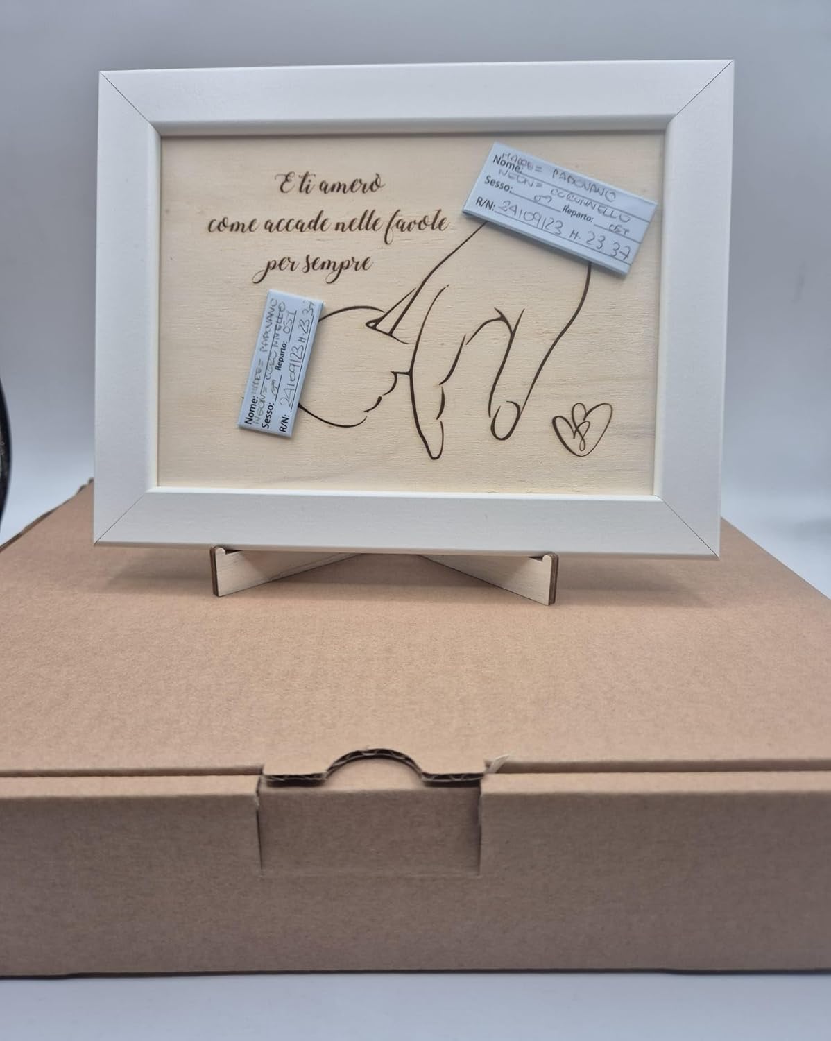 Cornice per Braccialetti Nascita Quadro Baby Shower Bimbi Ricordo Nascita Neonato Accessori Utili Idee Regalo per Lista Nascita Bebè 21x16 cm - Giomel