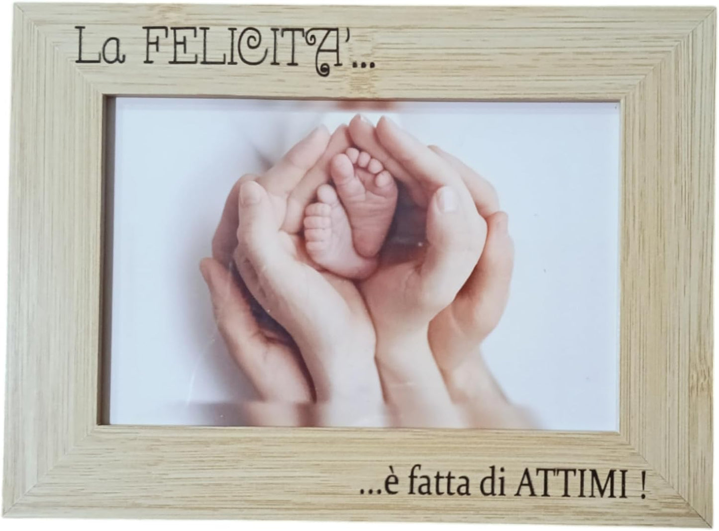 Bomboniere Battesimo Bambino Bambina Cornice in Legno Naturale o Bianca Regalo Nascita in Scatola con Fiocco e Incisione Frase Felicità - Giomel
