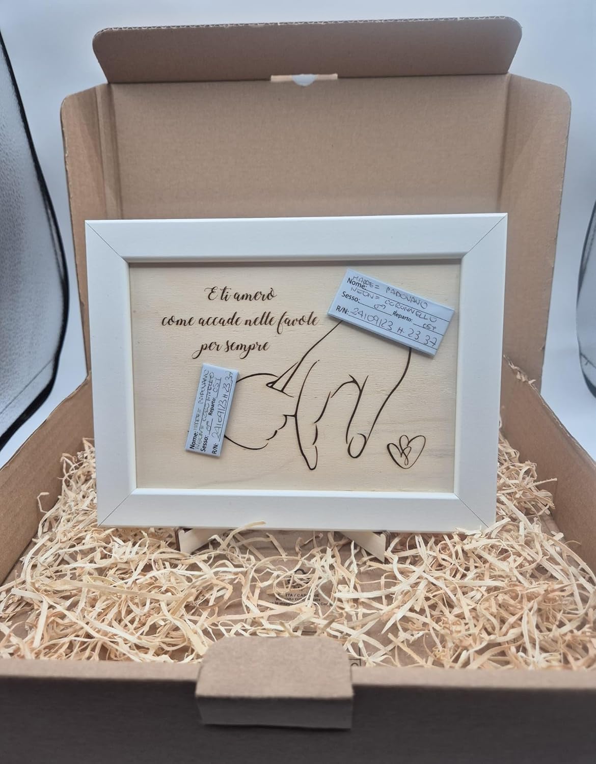 Cornice per Braccialetti Nascita Quadro Baby Shower Bimbi Ricordo Nascita Neonato Accessori Utili Idee Regalo per Lista Nascita Bebè 21x16 cm - Giomel