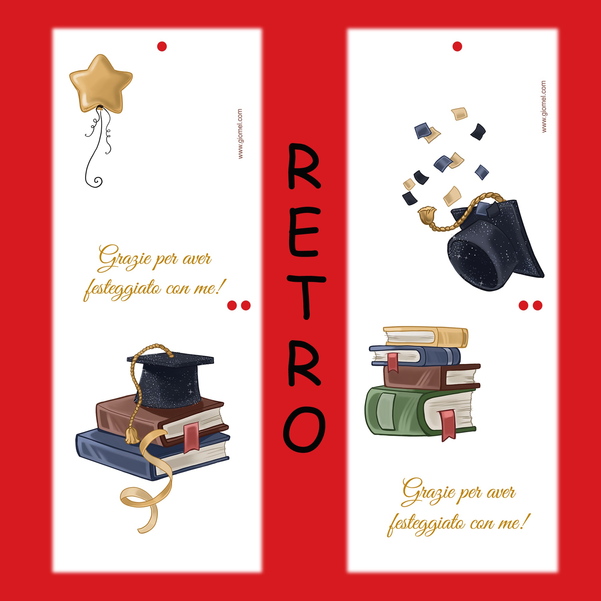 Segnaposto Laurea Segnalibri con Matite Bigliettini Cartoncini Ringraziamento Laurea, Decorazione Allestimento Tavolo Laurea (Rossa) - Giomel