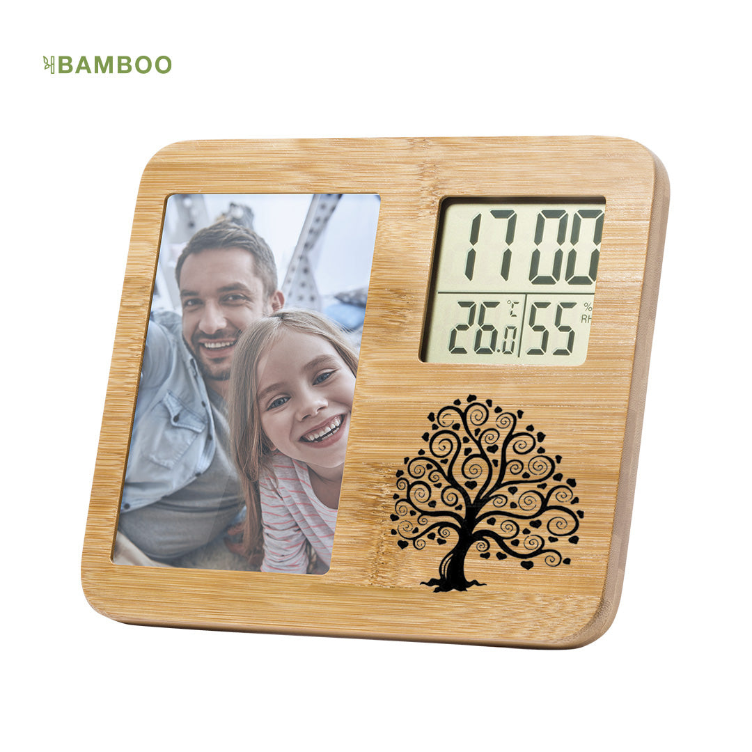 Orologio Digitale da Comodino in Bambù con Cornice Foto | Personalizzabile con Incisione Laser Giomel - Giomel