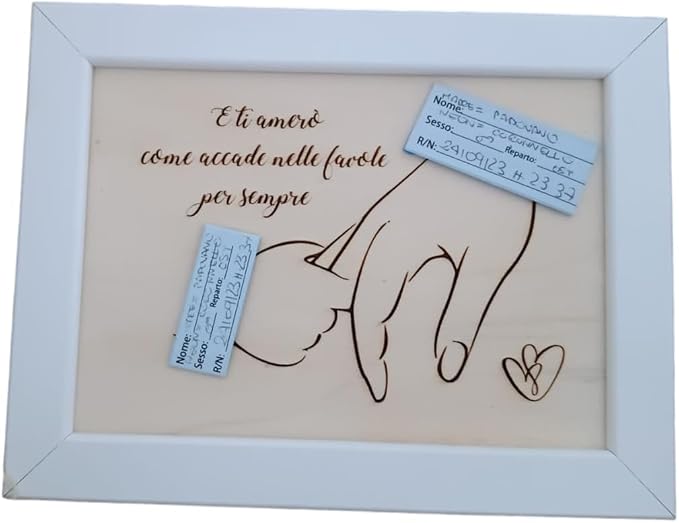 Cornice per Braccialetti Nascita Quadro Baby Shower Bimbi Ricordo Nascita Neonato Accessori Utili Idee Regalo per Lista Nascita Bebè 21x16 cm - Giomel