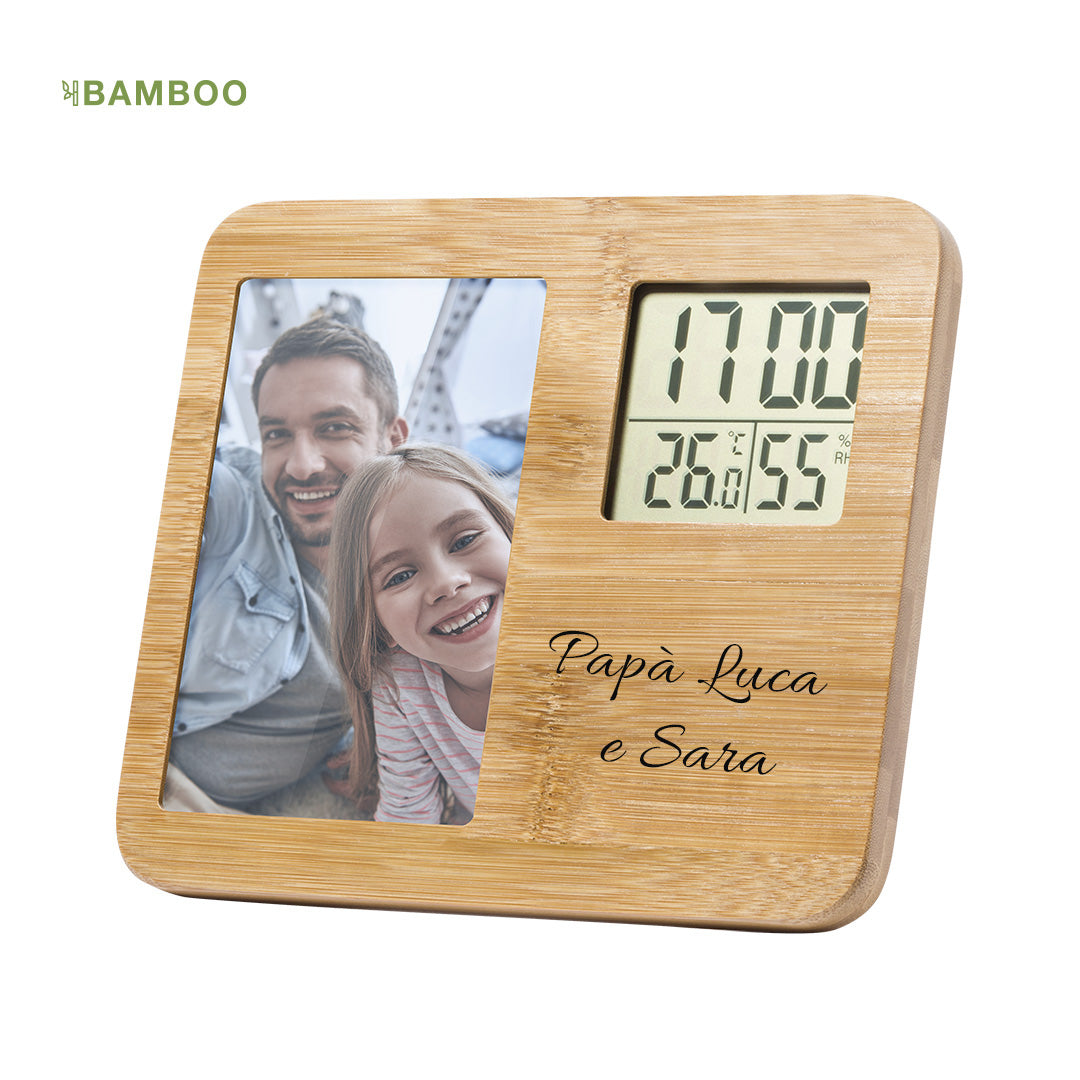 Orologio Digitale da Comodino in Bambù con Cornice Foto | Personalizzabile con Incisione Laser Giomel - Giomel