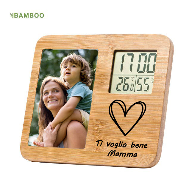 Orologio Digitale da Comodino in Bambù con Cornice Foto | Edizione festa della mamma - Giomel
