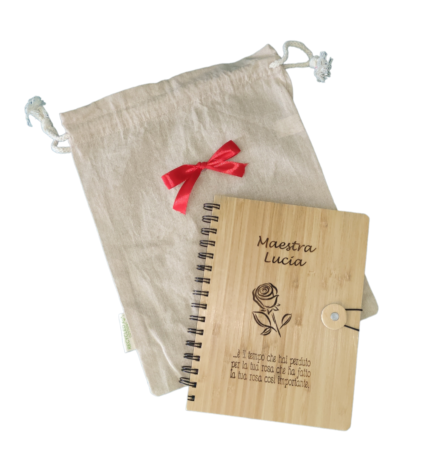 Diario Personalizzato Maestra Lucia Pezzo Unico Taccuino in Bambu' con Incisione Regalo Particolare 21,5 x 16 cm con Anelli Regalo Compleanno 160 Pagine Carta Riciclata - Giomel