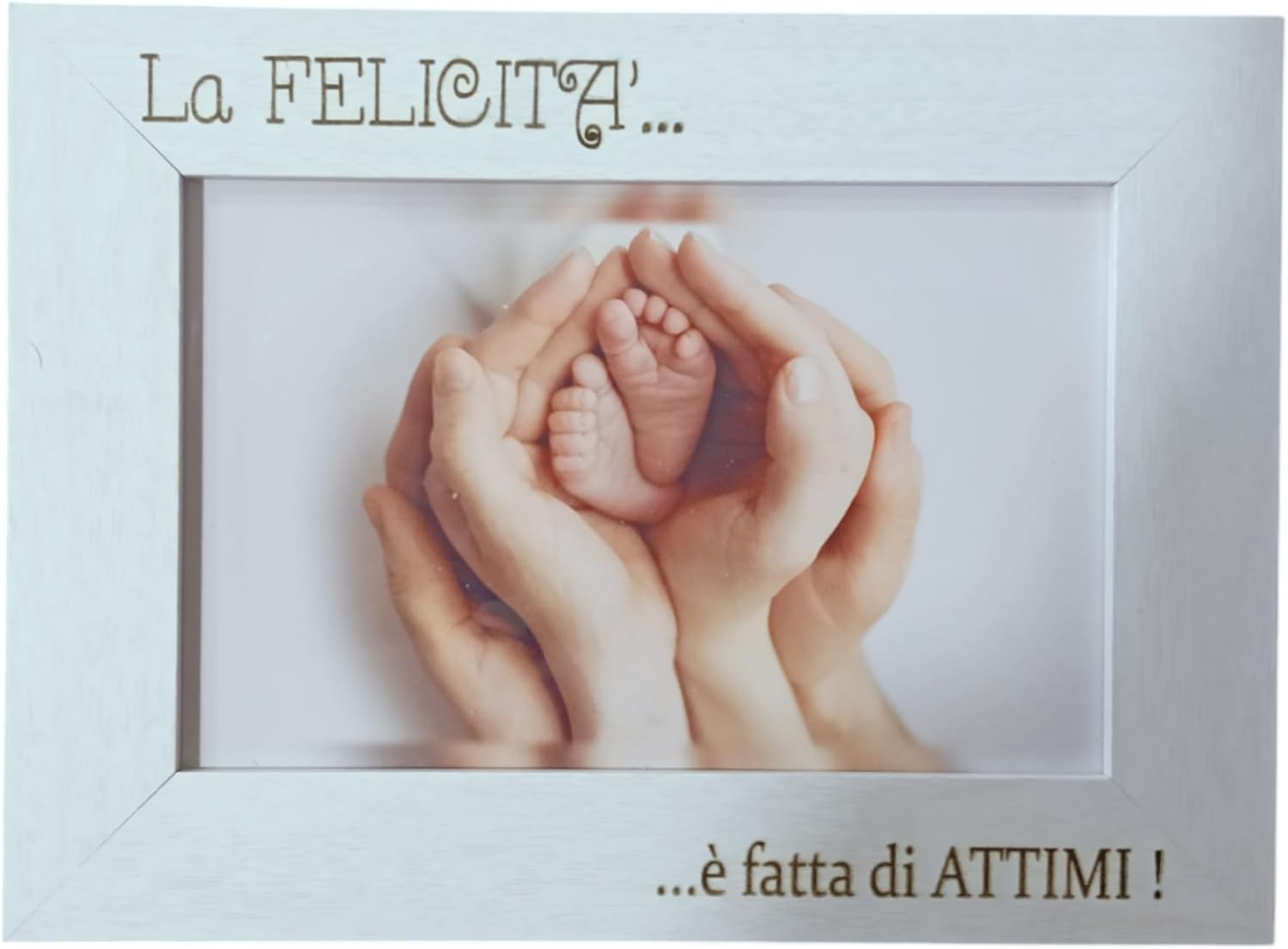 Bomboniere Battesimo Bambino Bambina Cornice in Legno Naturale o Bianca Regalo Nascita in Scatola con Fiocco e Incisione Frase Felicità - Giomel