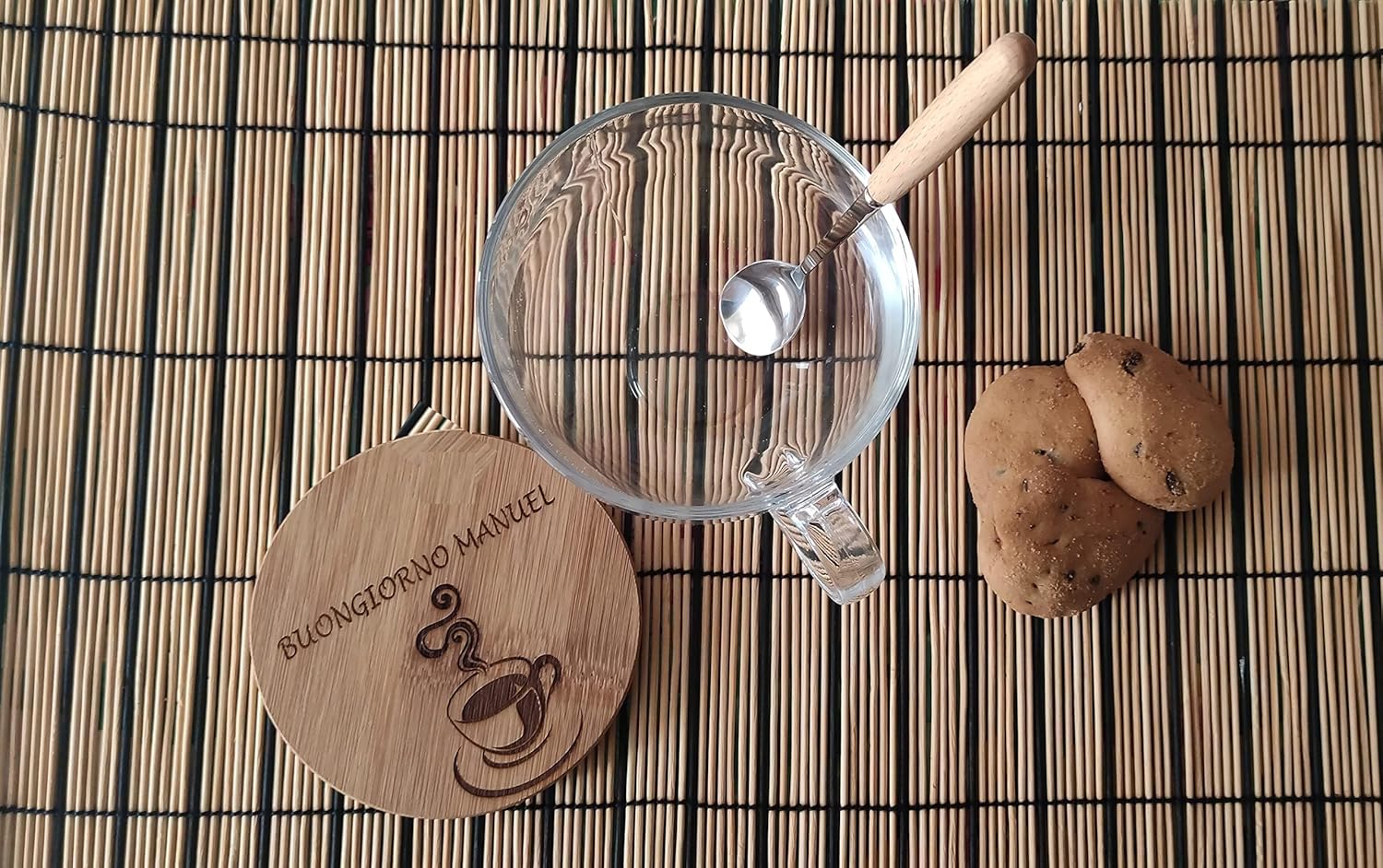 Tazza Mug in Vetro con Coperchio in Bambù Personalizzabile con Logo Grafica o Testo Idea Regalo Originale per ogni Occasione - Giomel
