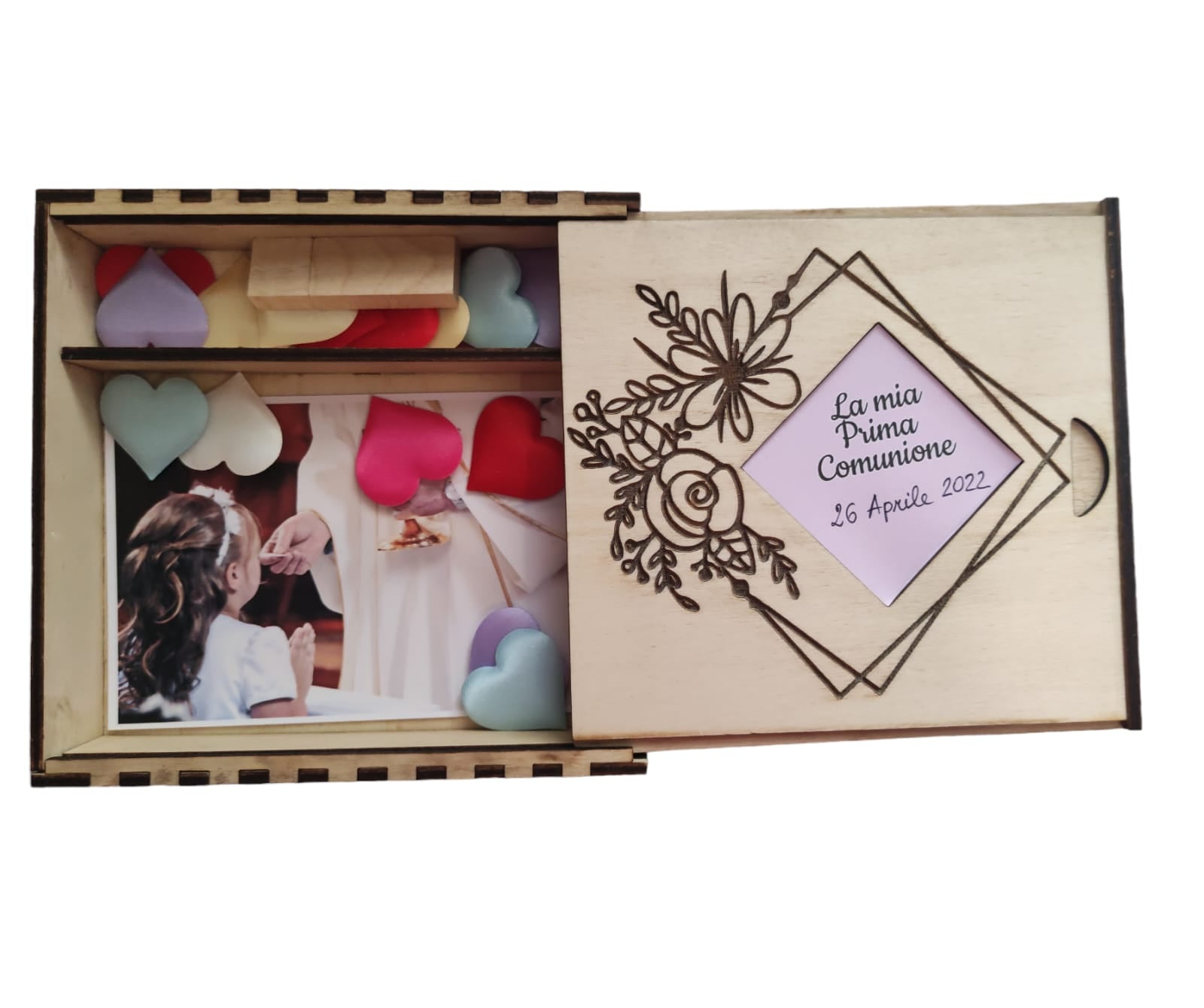 Scatola Album Fotografico con Pennetta USB in Legno Incisione sul Coperchio - Giomel