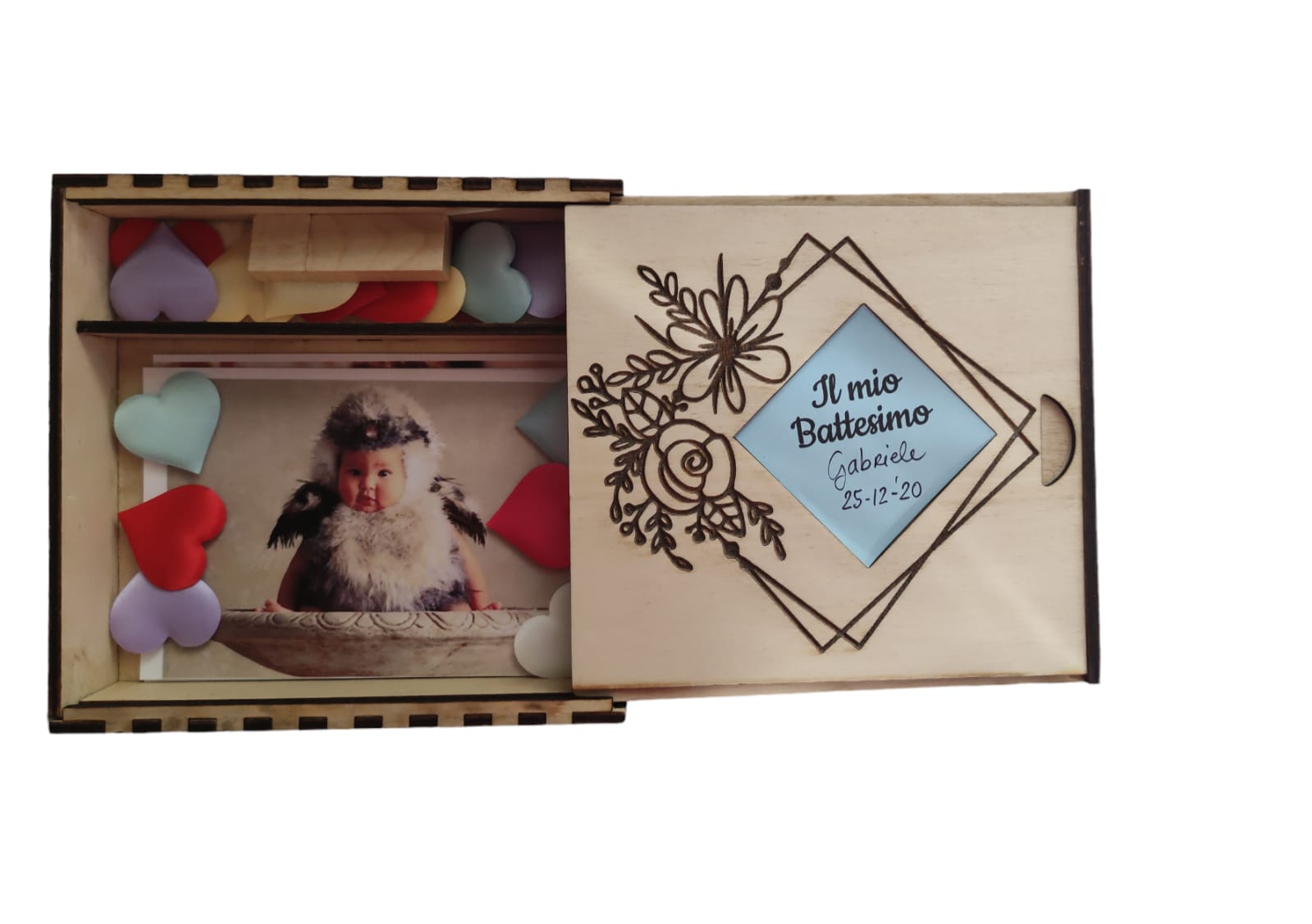 Scatola Album Fotografico con Pennetta USB in Legno Incisione sul Coperchio - Giomel