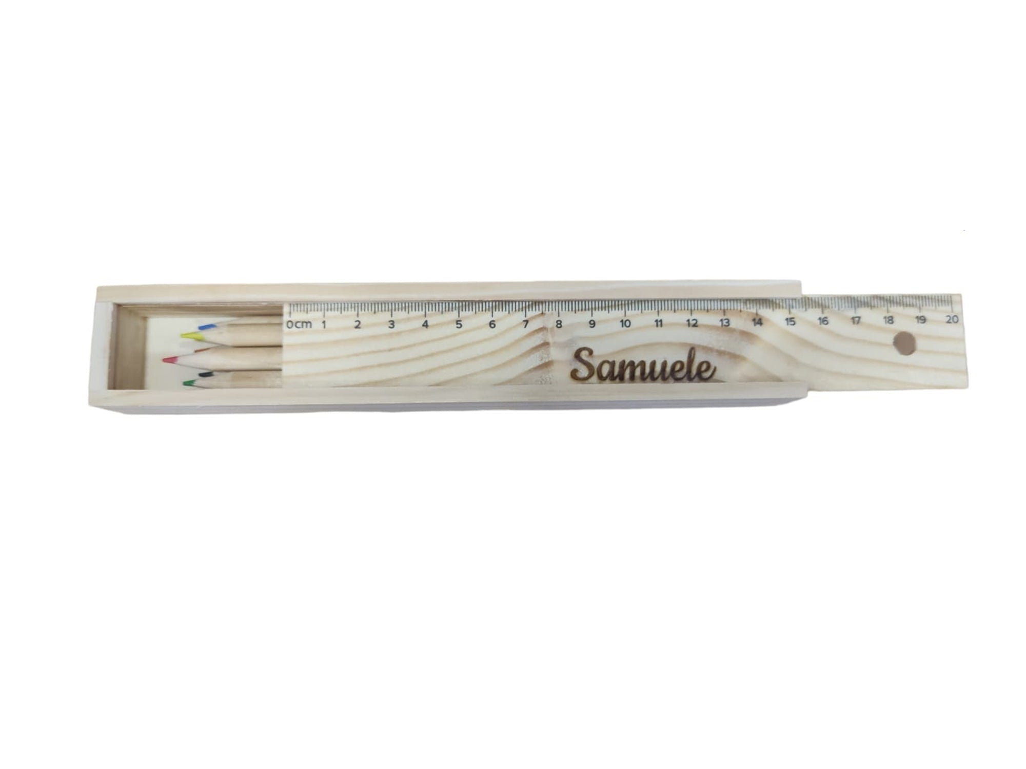 Astuccio In Legno con Matite Colorate e Righello Personalizzabile - Giomel