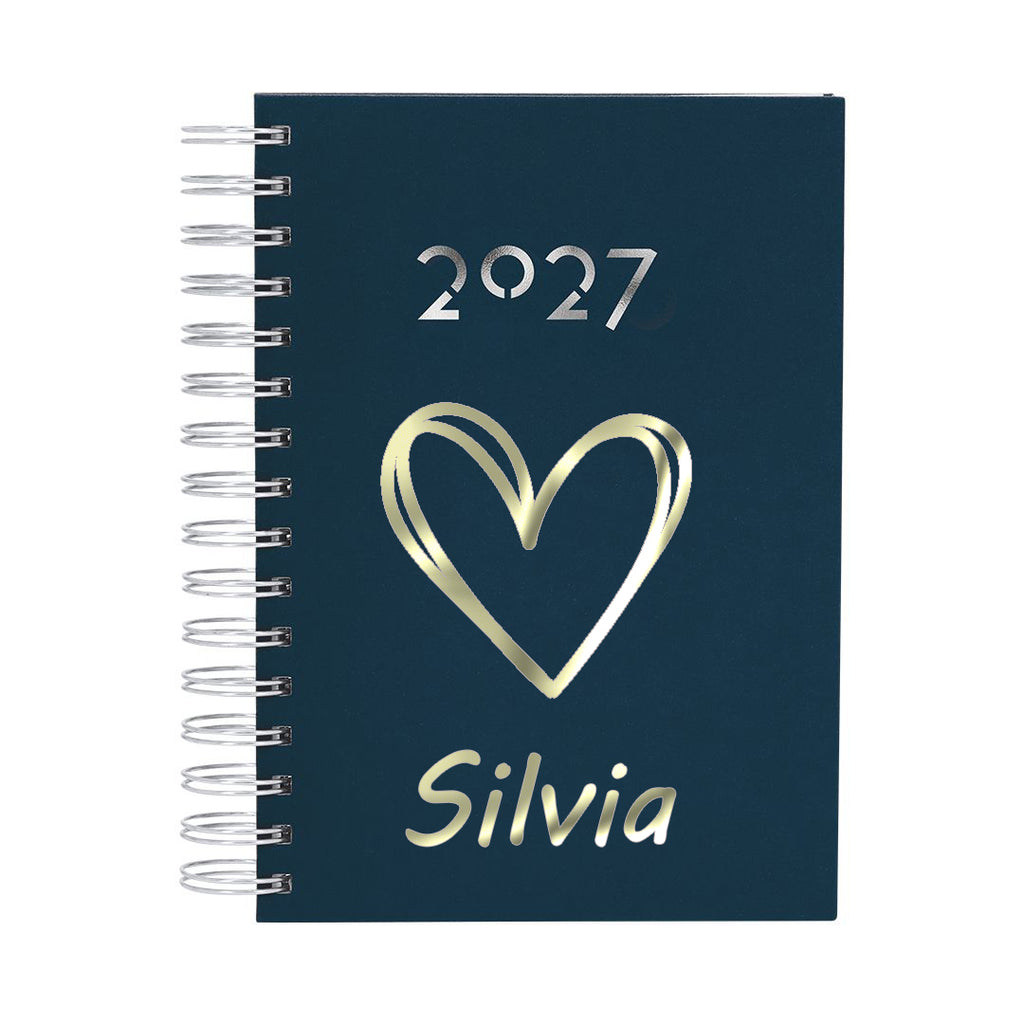 Agenda Giornaliera 2027 Personalizzabile 15x21 cm – Diario 2027 spagnolo e inglese, Copertina Imbottita, Planning Mensile e Obiettivi, Ideale per Casa e Ufficio
