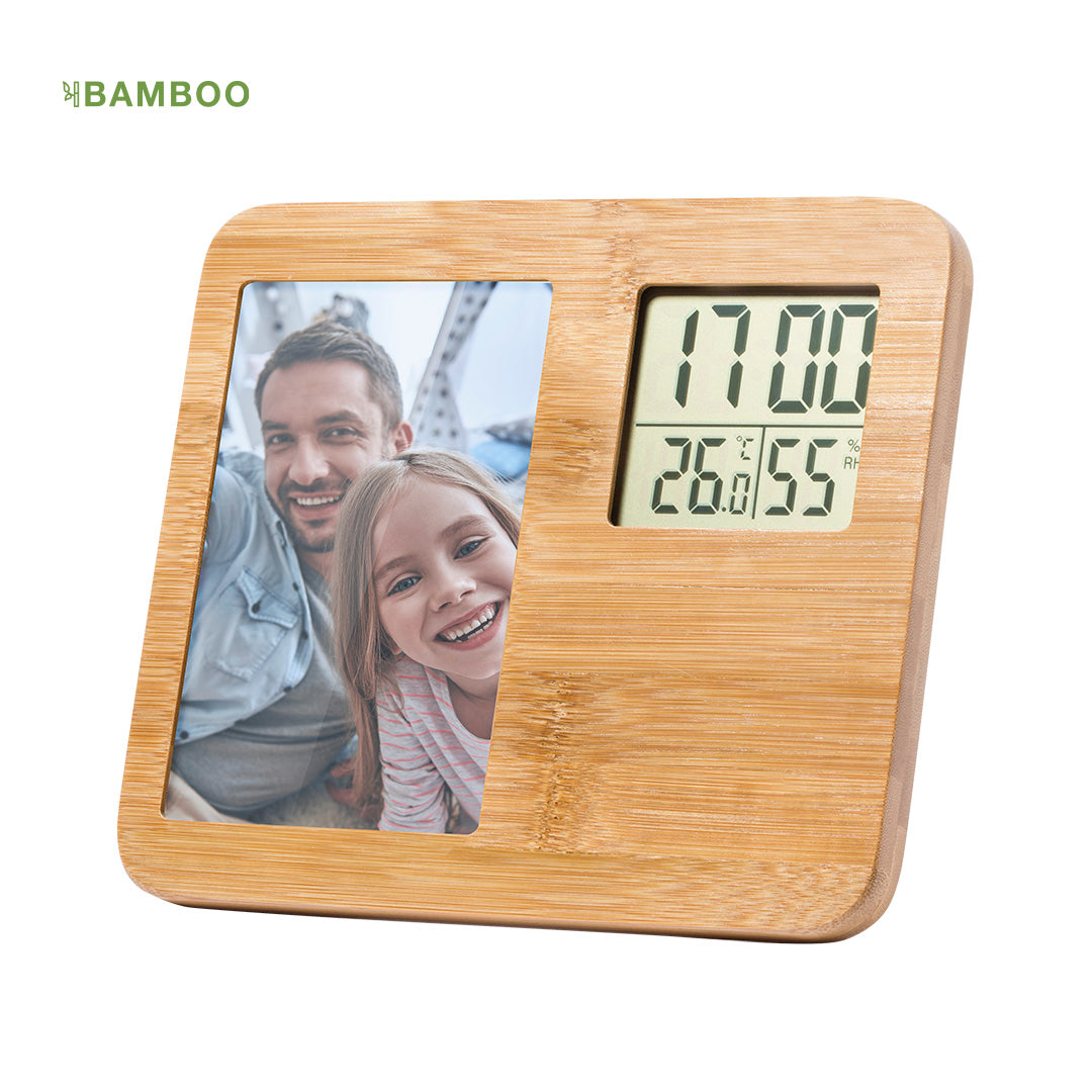 Orologio Digitale da Comodino in Bambù con Cornice Foto | Personalizzabile con Incisione Laser Giomel - Giomel