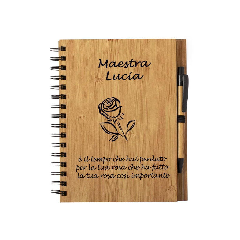 Taccuino Agenda e Penna Personalizzate a Sfera Legno Bambu' con Incisione | Regalo Maestre - Giomel