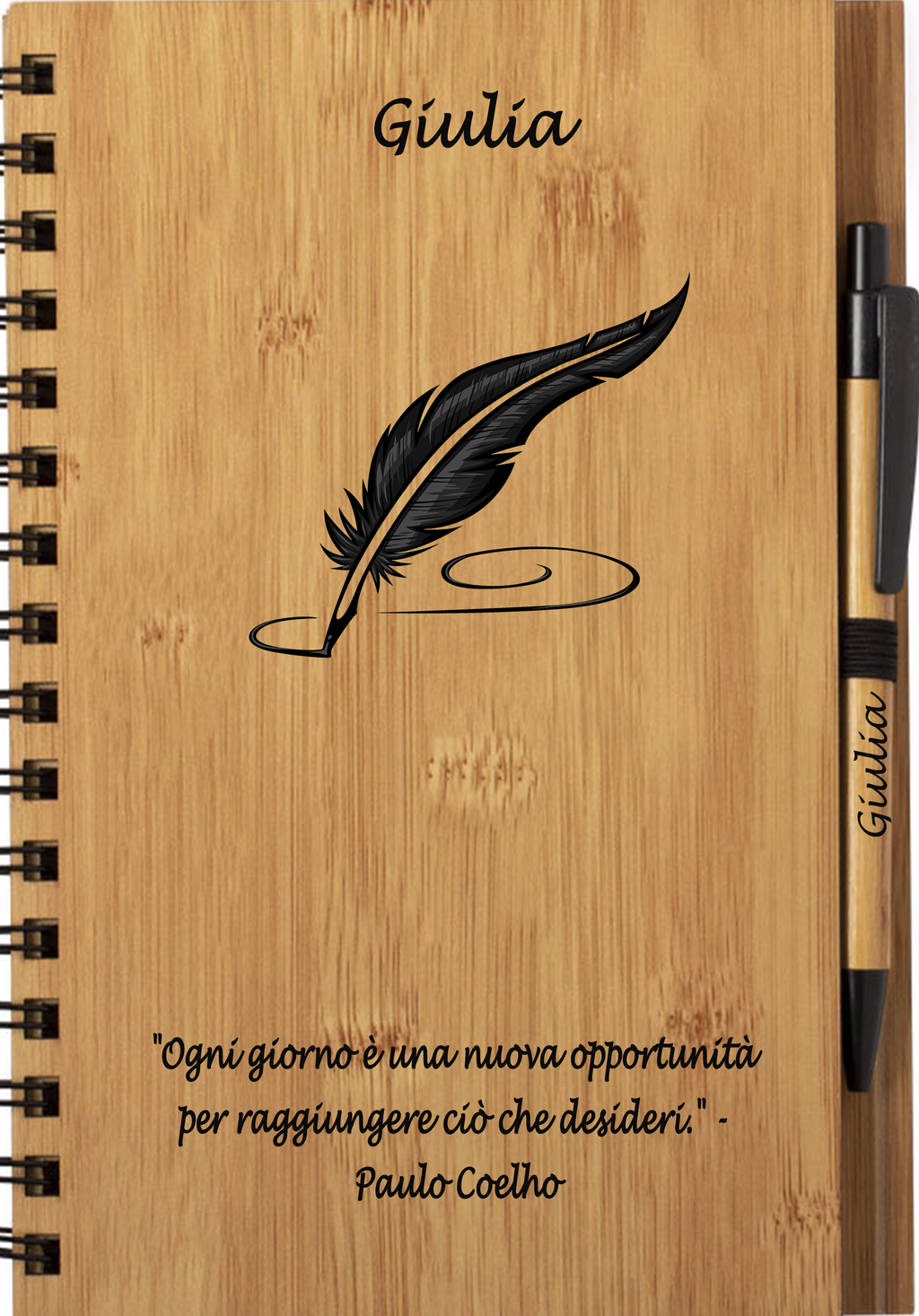 Taccuino Agenda e Penna Personalizzate a Sfera Legno Bambu' con Incisione - Giomel