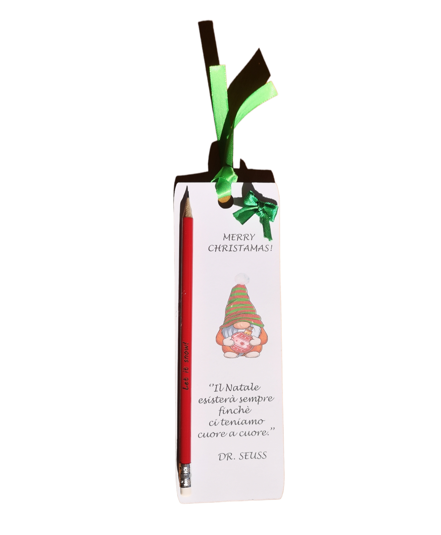 Segnaposto Natale Gnomo Renna Giomel Segnalibro con Matita Incisa Personalizzata 20x7 cm Citazione Famosa a Scelta - Giomel