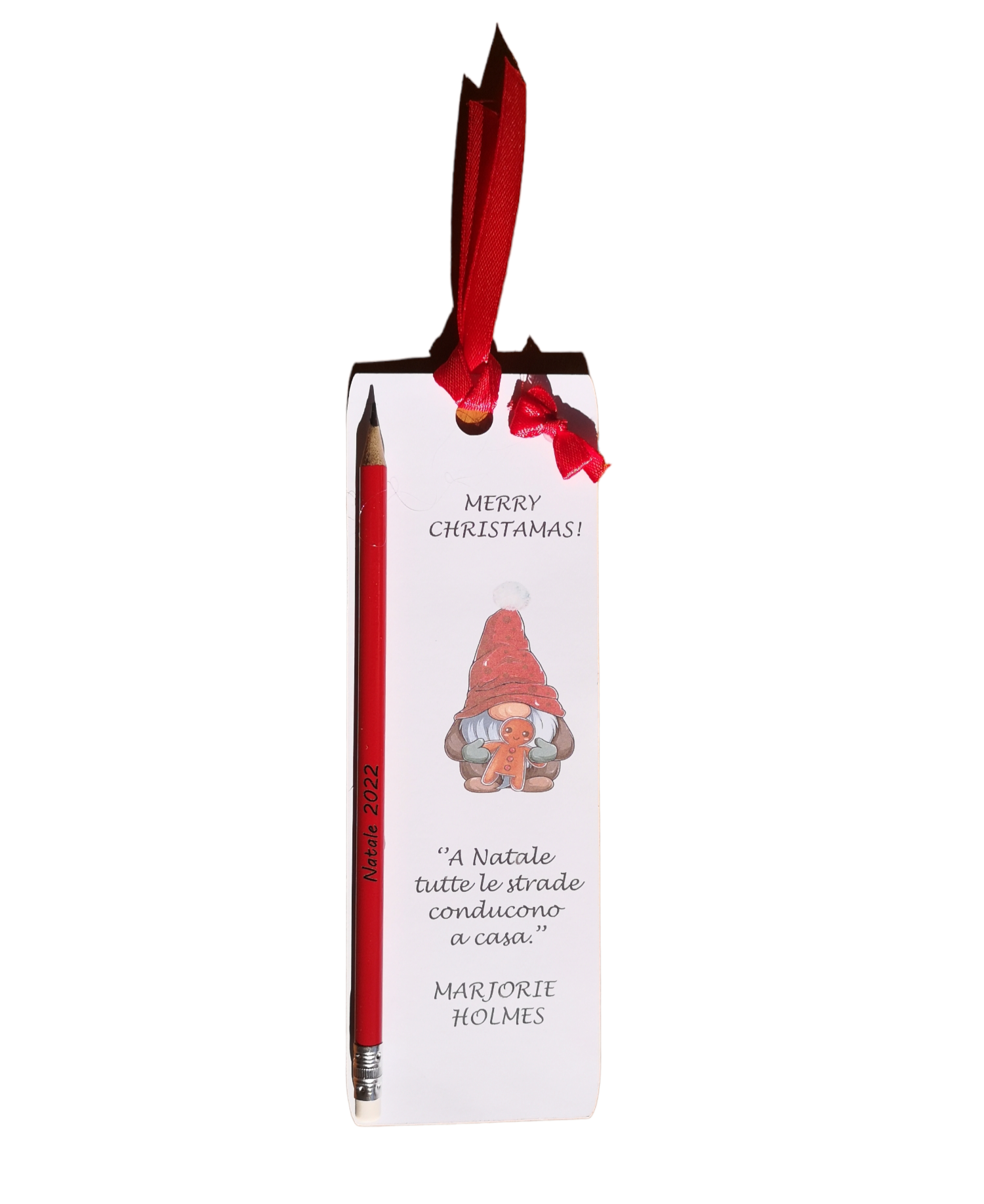 Segnaposto Natale Gnomo Renna Giomel Segnalibro con Matita Incisa Personalizzata 20x7 cm Citazione Famosa a Scelta - Giomel