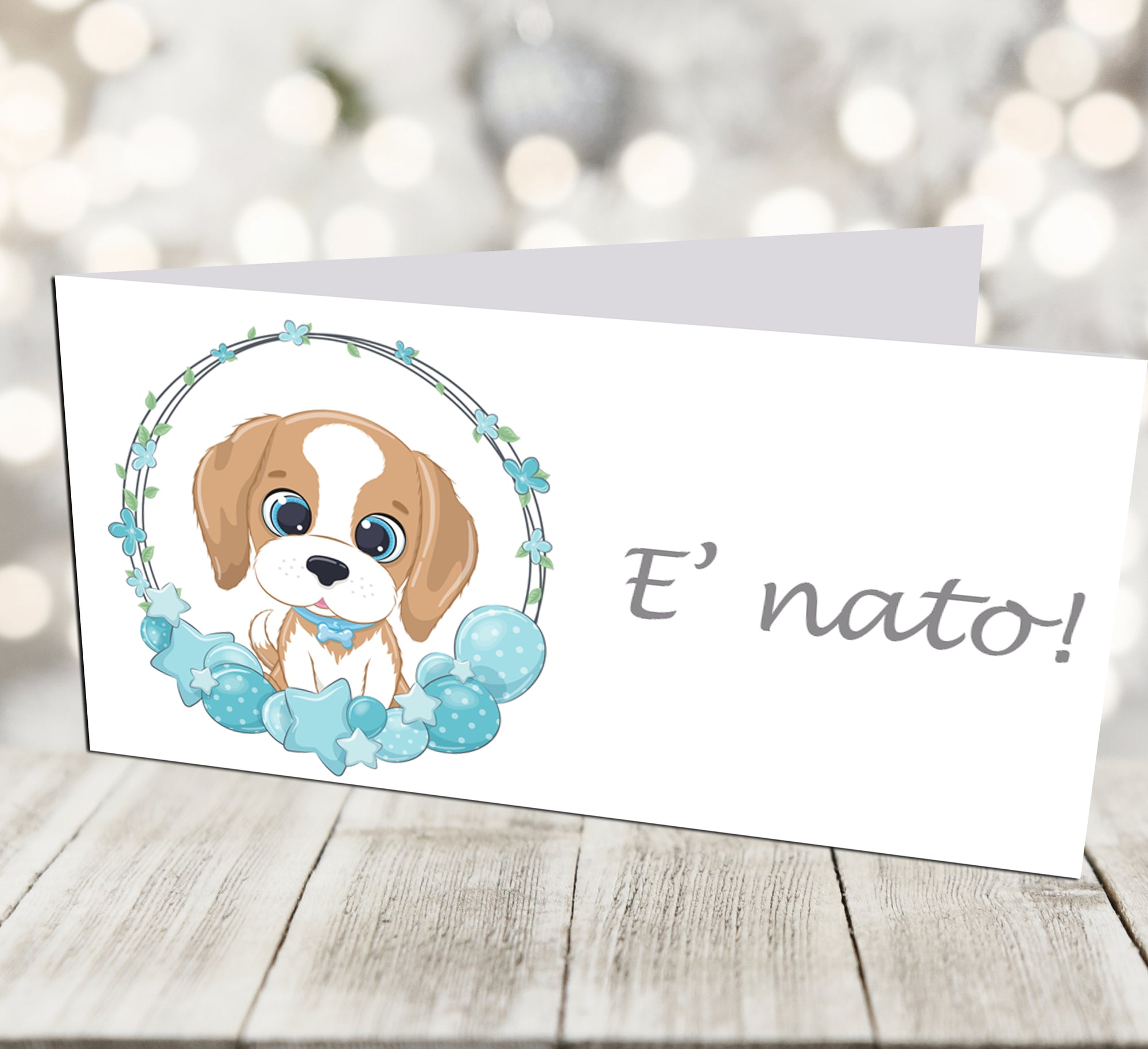 BIGLIETTINI BOMBONIERE BATTESIMO CAGNOLINO CELESTE - Giomel
