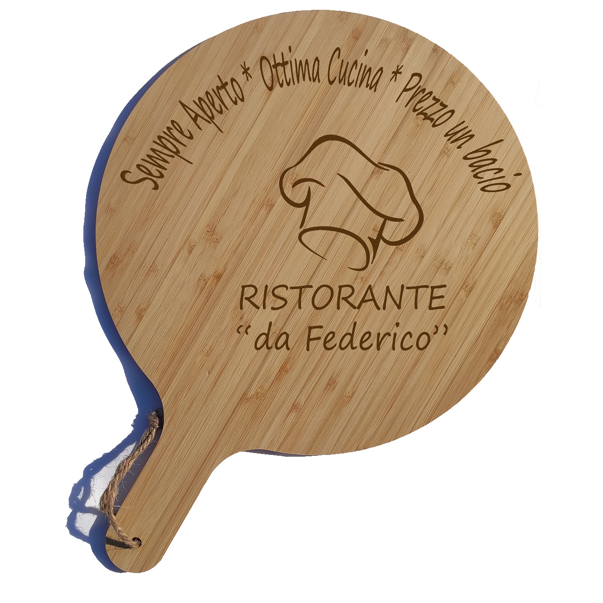 Tagliere Rotondo In Legno Bambù Personalizzato Da Cucina Con Incisione Laser Personalizzata Piatto Rustico Accessori Cucina Multiuso Idee Regalo Originali - Giomel