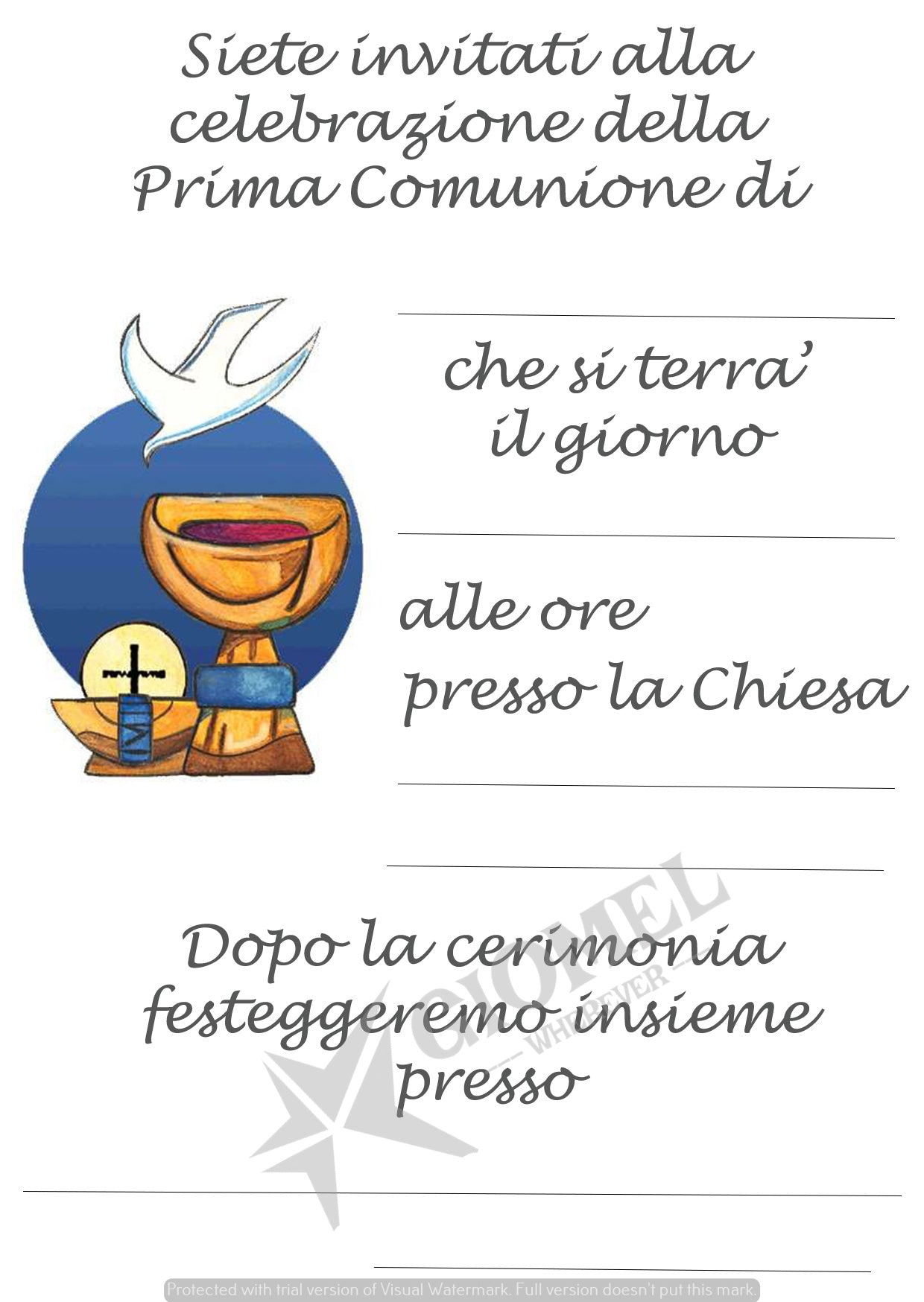 INVITI PRIMA COMUNIONE CON CALICE 20 PEZZI - Giomel