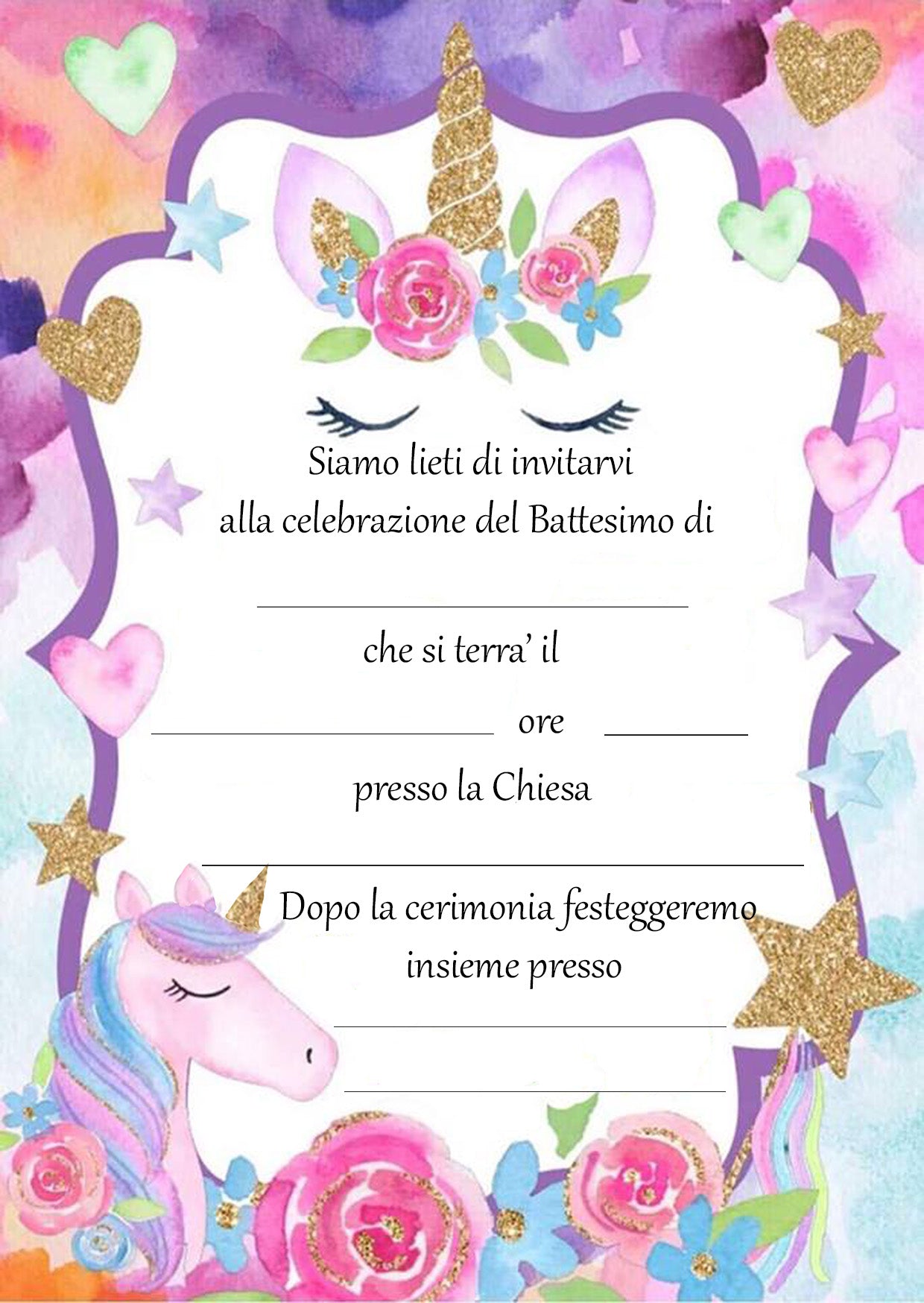 INVITI BATTESIMO UNICORNO 20 PZ - Giomel