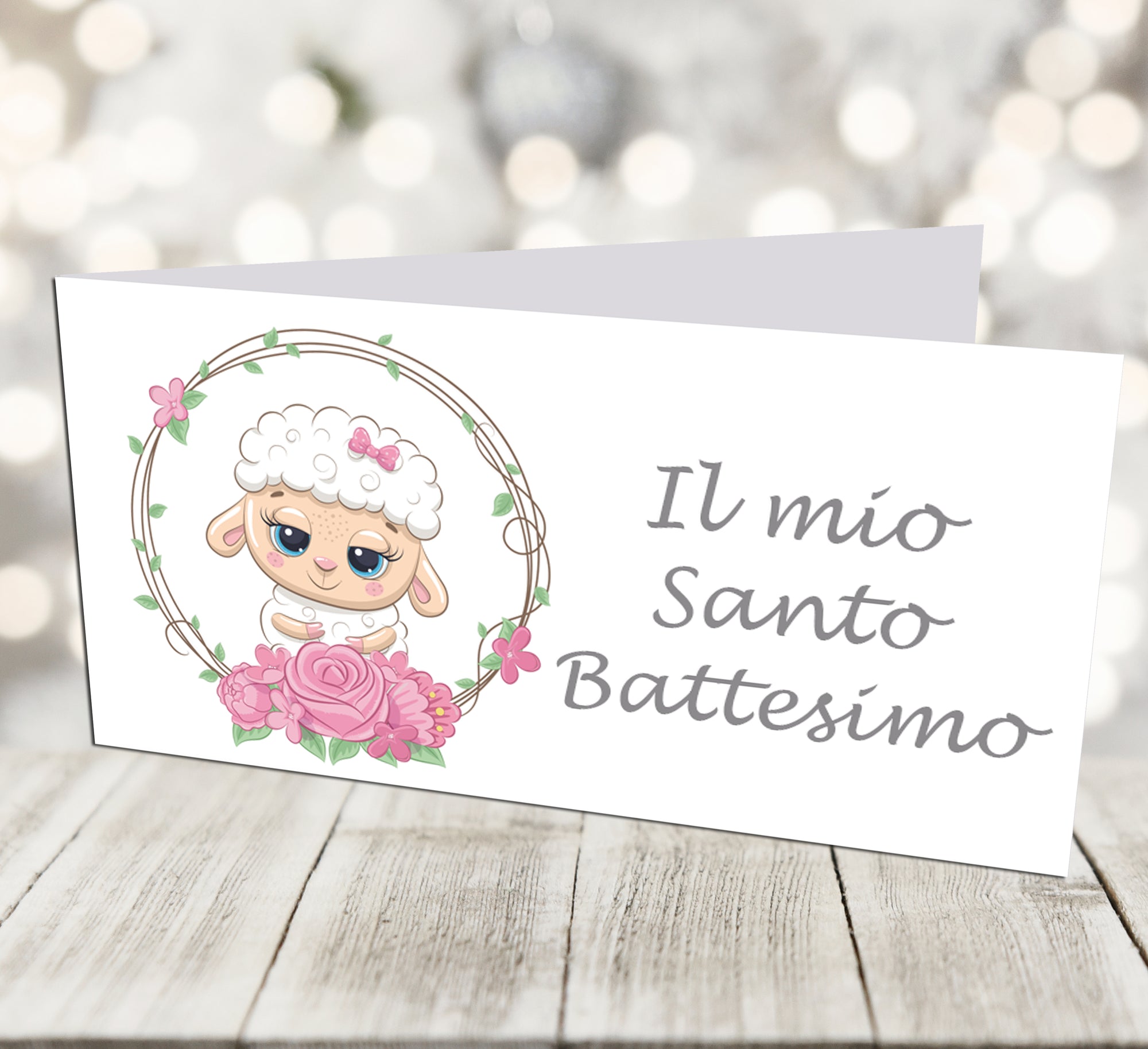 BIGLIETTINI BOMBONIERE BATTESIMO PECORELLA ROSA - Giomel